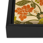 Retro 1970s Floral in Olive Green & Orange Framed Canvas Print Gallery Image 3