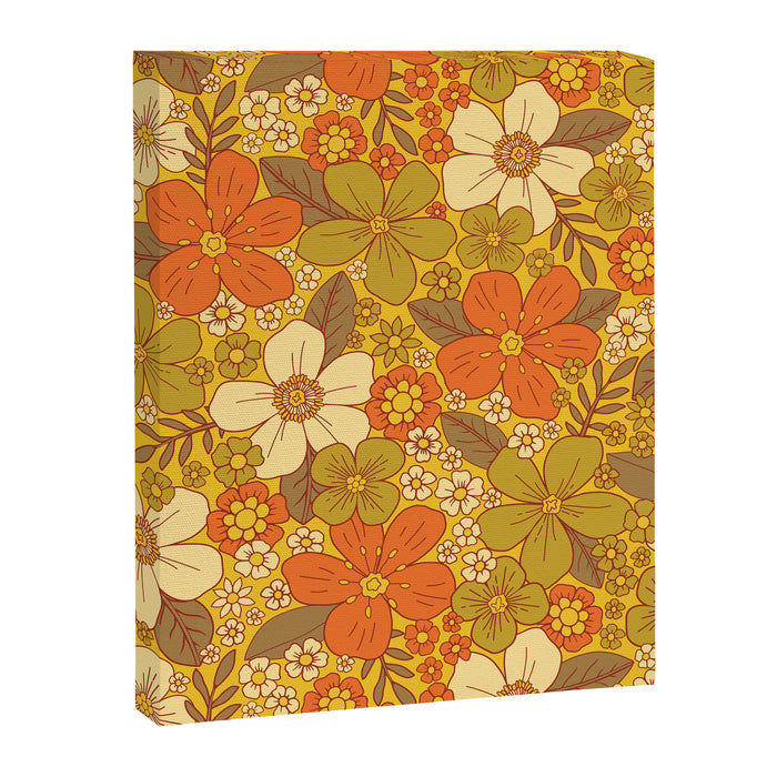 Retro 60s/70s Orange & Olive Green Floral Canvas Print Gallery Image 1