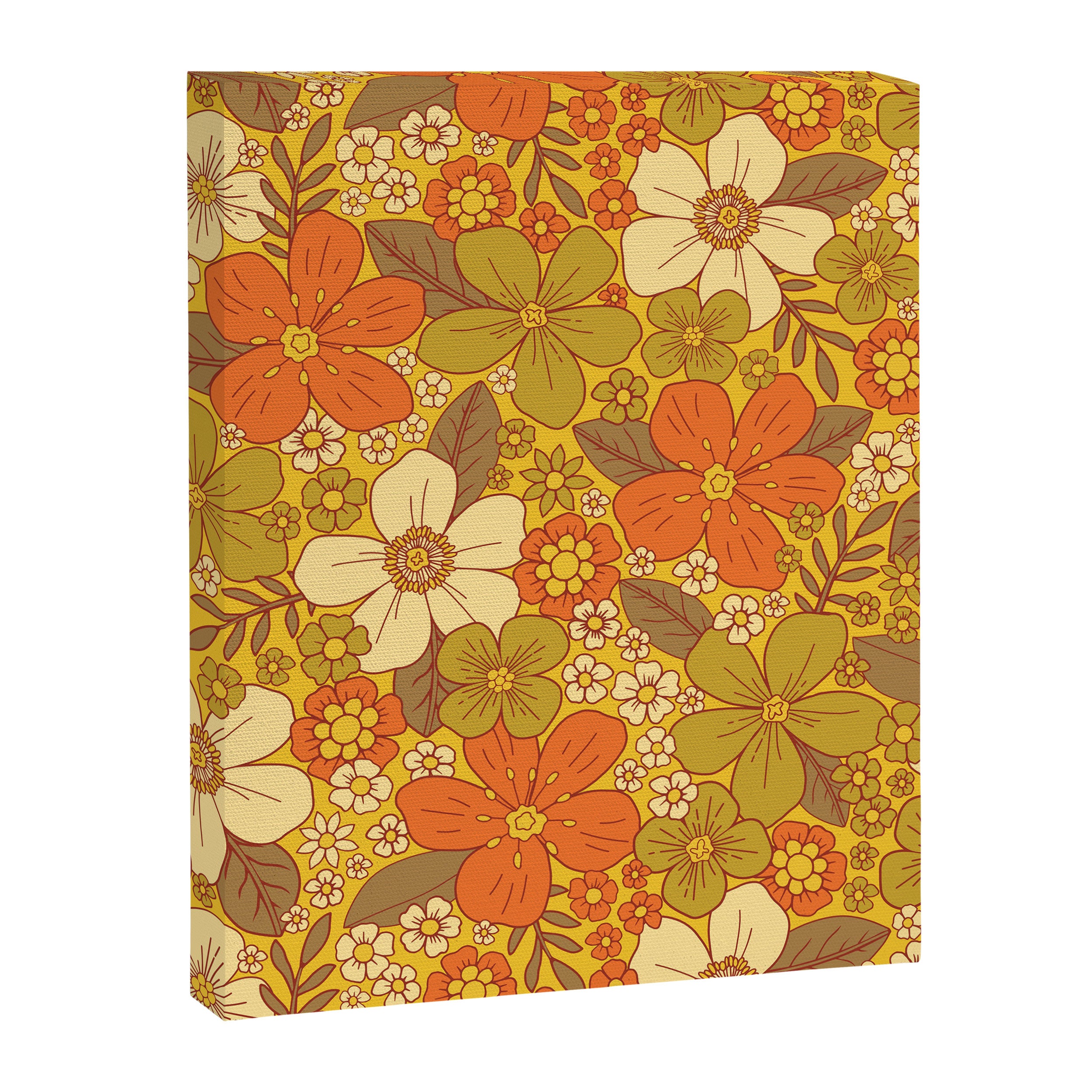 Retro 60s/70s Orange & Olive Green Floral Canvas Print Gallery Image 8