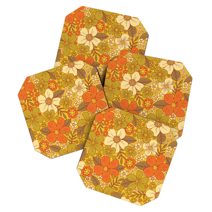 Retro 60s/70s Orange & Olive Green Floral Coaster Gallery Image 1