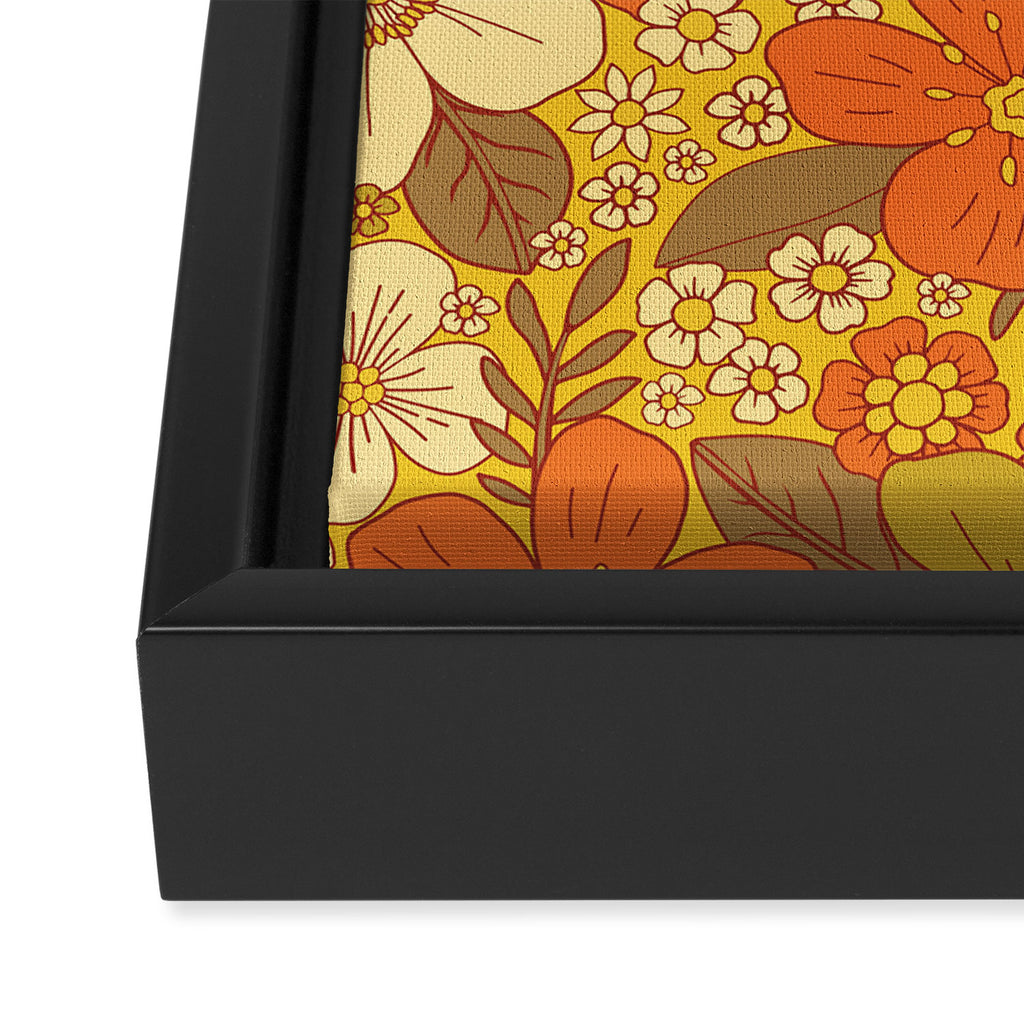 Retro 60s/70s Orange & Olive Green Floral Framed Canvas Print Gallery Image 3