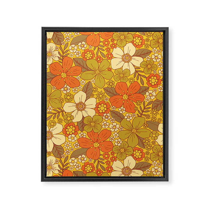 Retro 60s/70s Orange & Olive Green Floral Framed Canvas Print Gallery Image 1