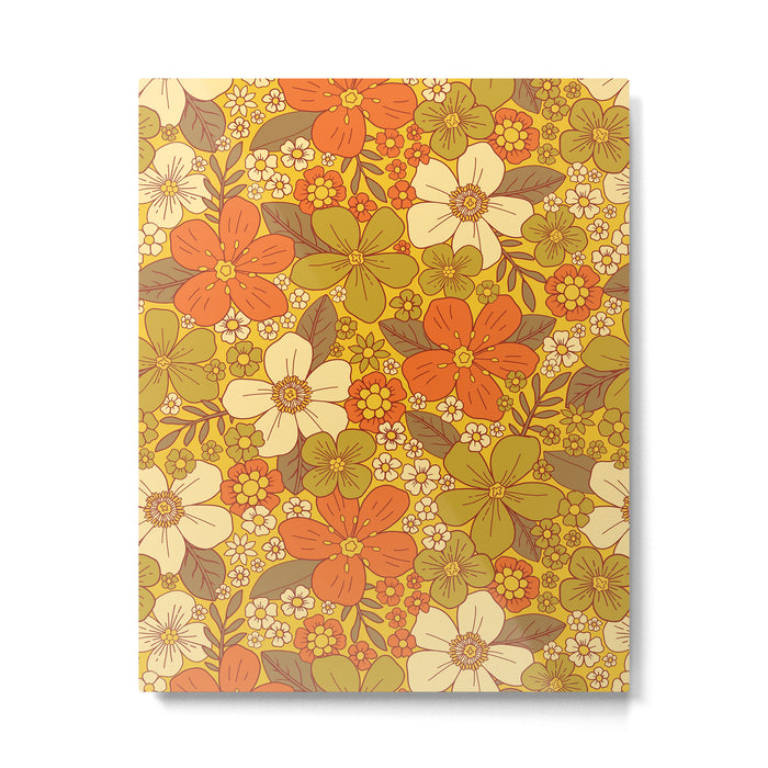 Retro 60s/70s Orange & Olive Green Floral Metal Print Gallery Image 1
