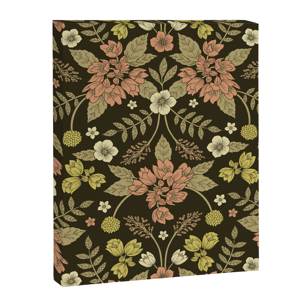 Sage, Dark Green, Peach & Cream Floral Pattern Canvas Print Gallery Image 8