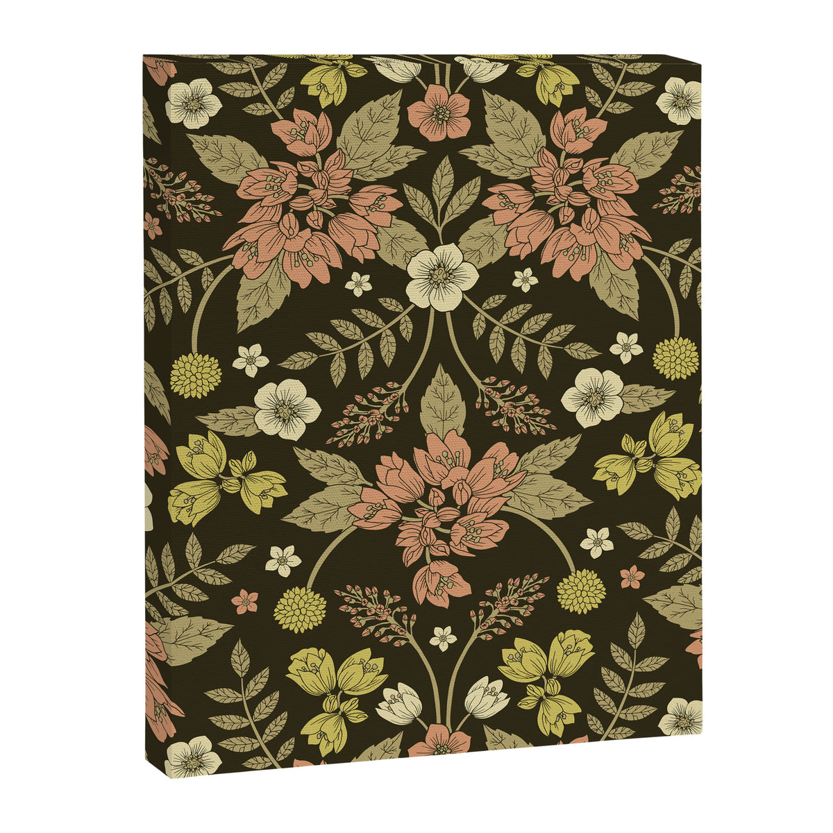 Sage, Dark Green, Peach & Cream Floral Pattern Canvas Print Gallery Image 8