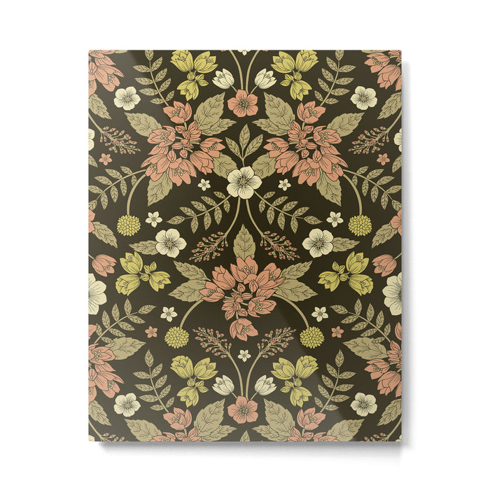 Sage, Dark Green, Peach & Cream Floral Pattern Metal Print Gallery Image 1
