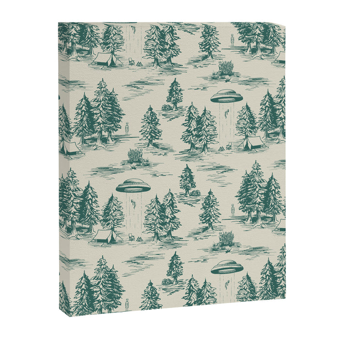 Teal Alien Abduction Toile De Jouy Pattern Canvas Print Gallery Image 1