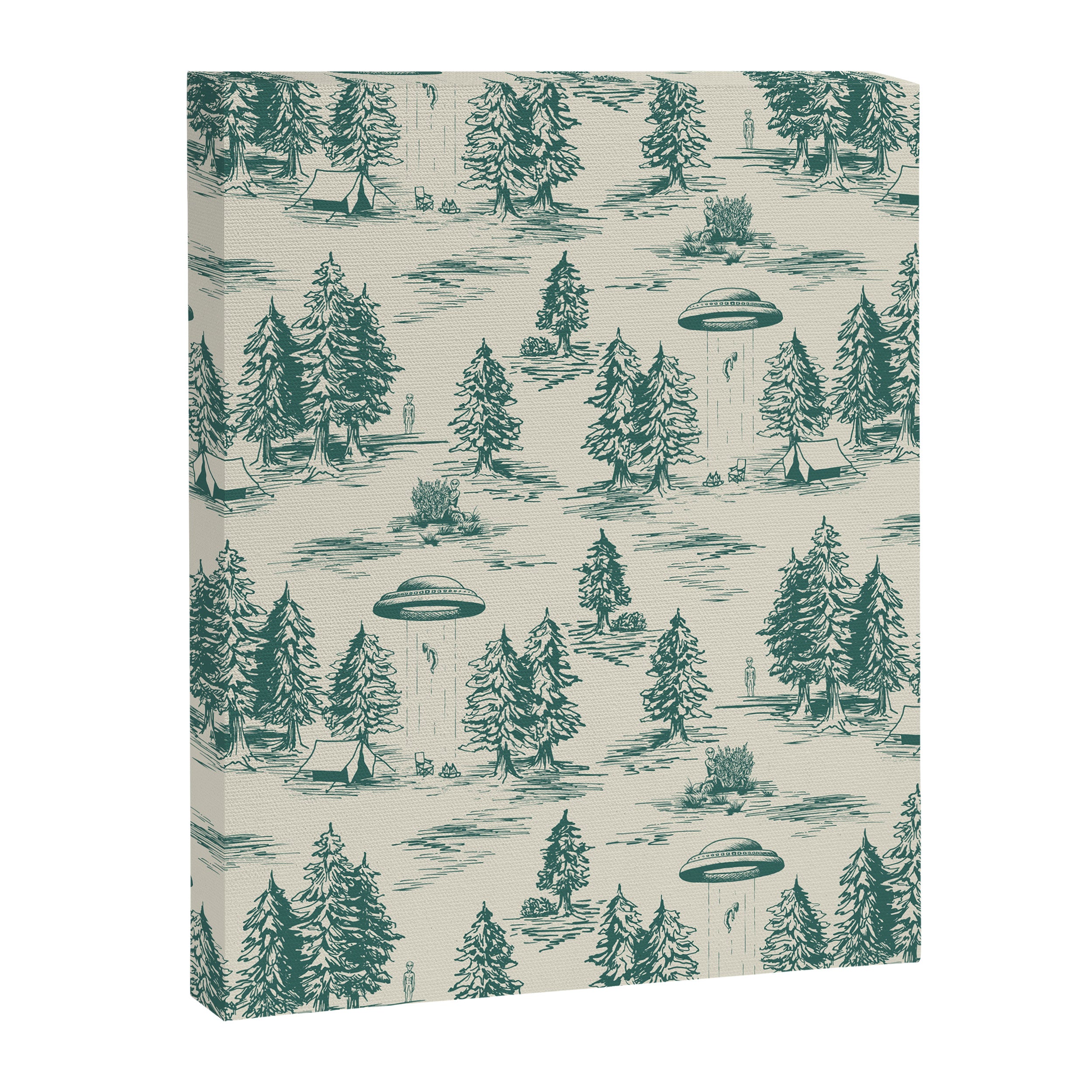 Teal Alien Abduction Toile De Jouy Pattern Canvas Print Gallery Image 8