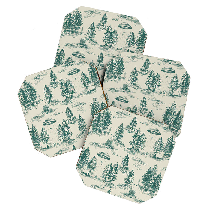 Teal Alien Abduction Toile De Jouy Pattern Coaster Gallery Image 1