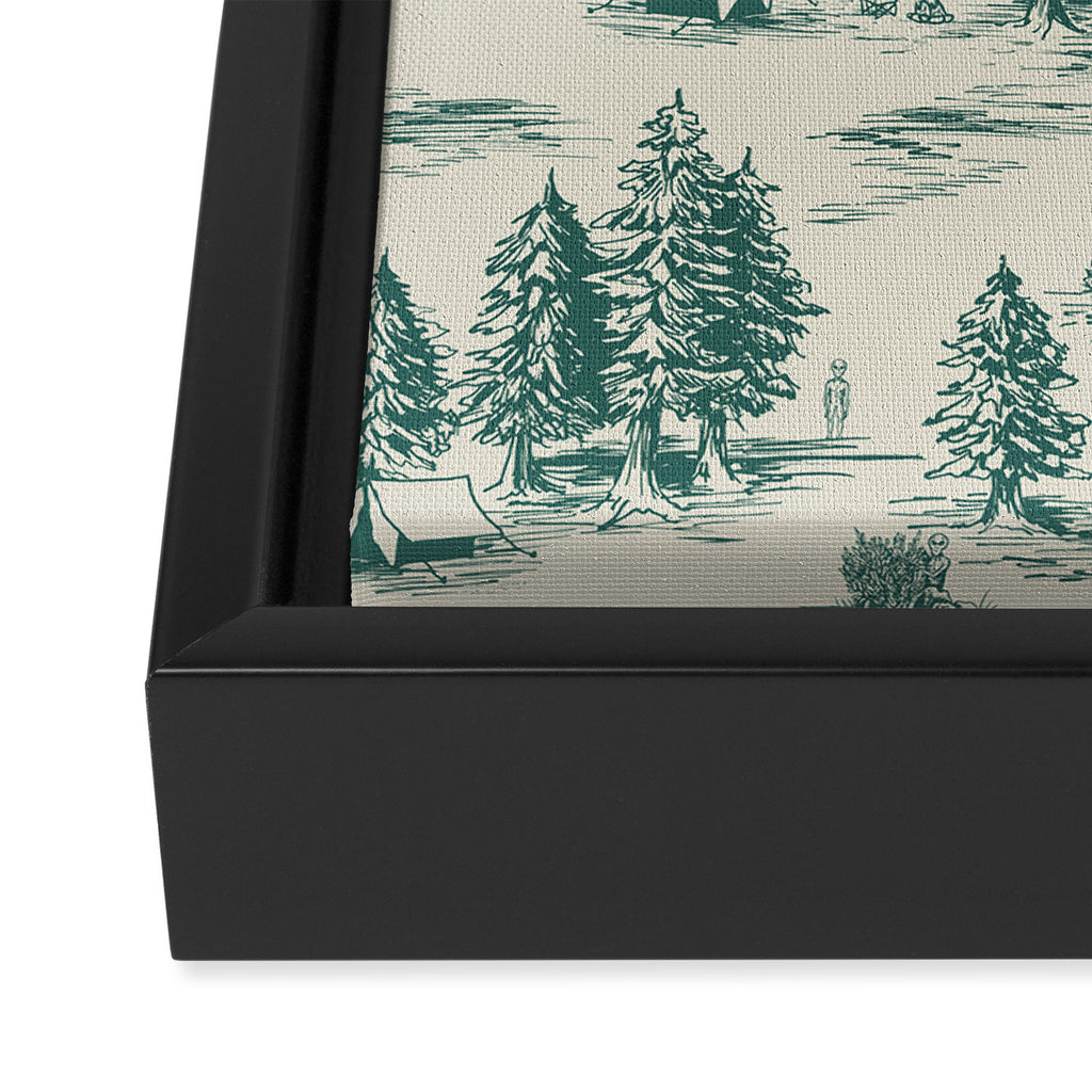 Teal Alien Abduction Toile De Jouy Pattern Framed Canvas Print Gallery Image 3