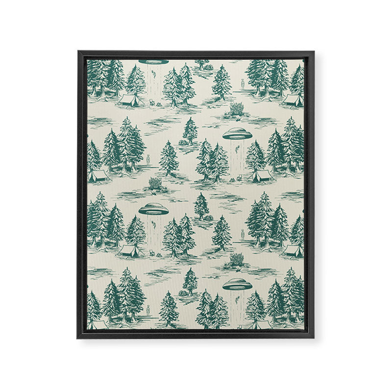 Teal Alien Abduction Toile De Jouy Pattern Framed Canvas Print Gallery Image 8