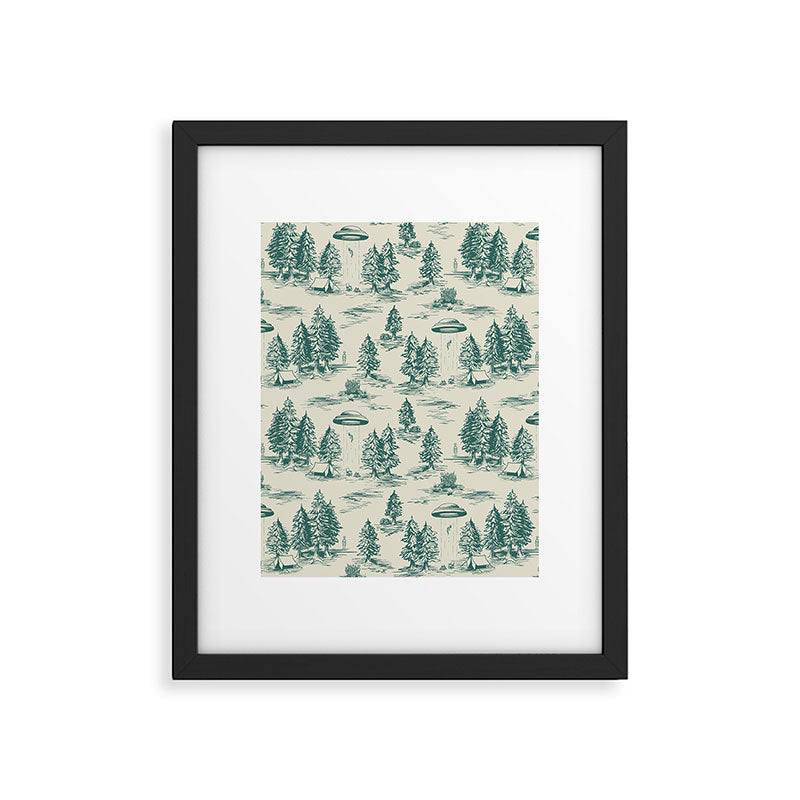 Teal Alien Abduction Toile De Jouy Pattern Framed Art Print Gallery Image 6