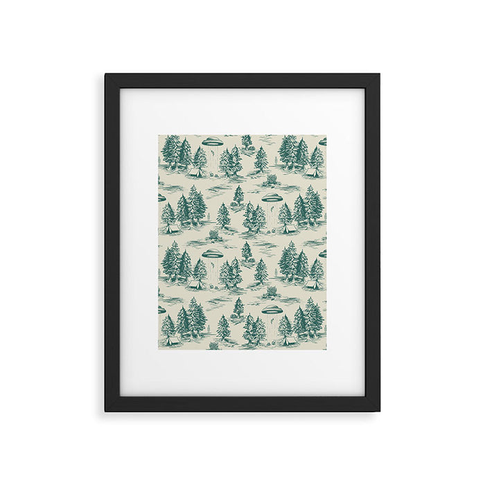 Teal Alien Abduction Toile De Jouy Pattern Framed Art Print Gallery Image 1