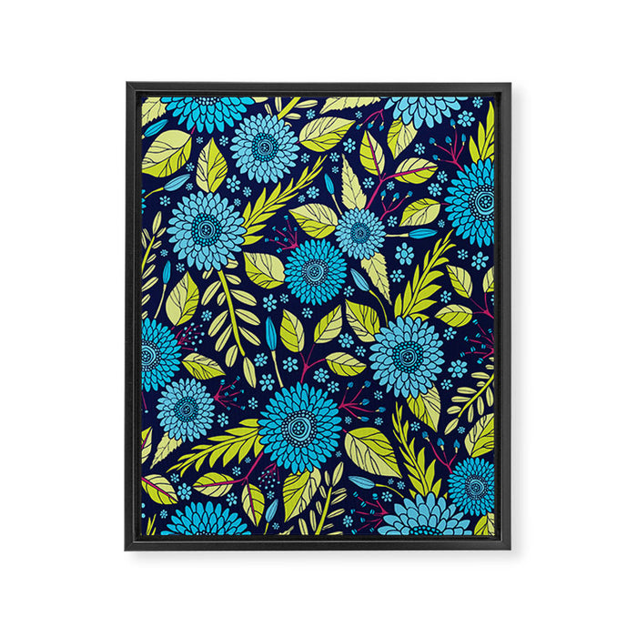 Turquoise Blue, Lime Green, Magenta & Navy Floral Pattern Framed Canvas Print Gallery Image 1