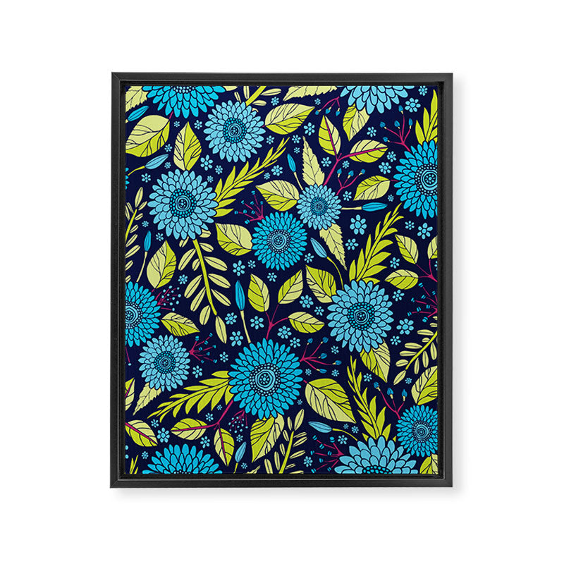 Turquoise Blue, Lime Green, Magenta & Navy Floral Pattern Framed Canvas Print Gallery Image 6