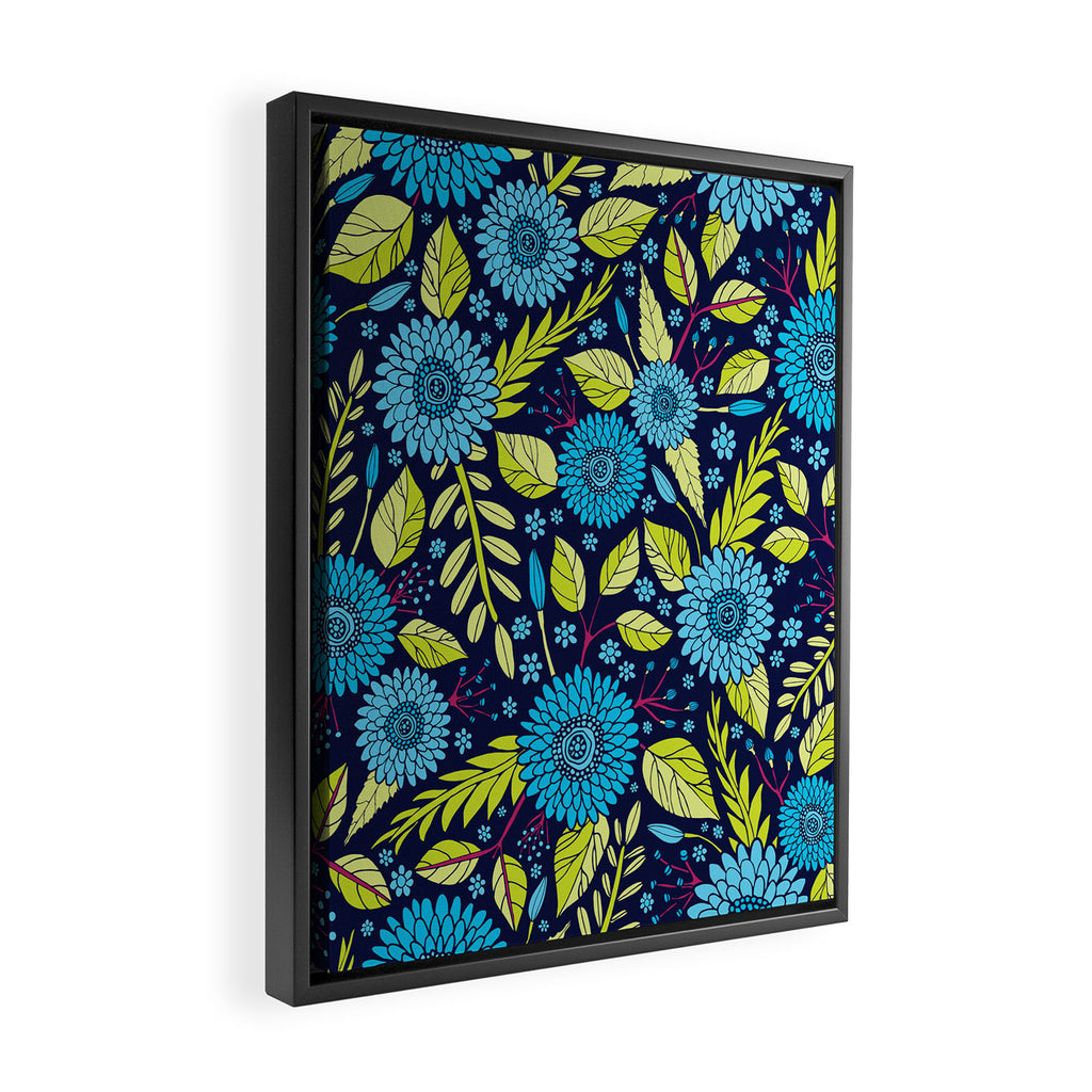 Turquoise Blue, Lime Green, Magenta & Navy Floral Pattern Framed Canvas Print Gallery Image 2