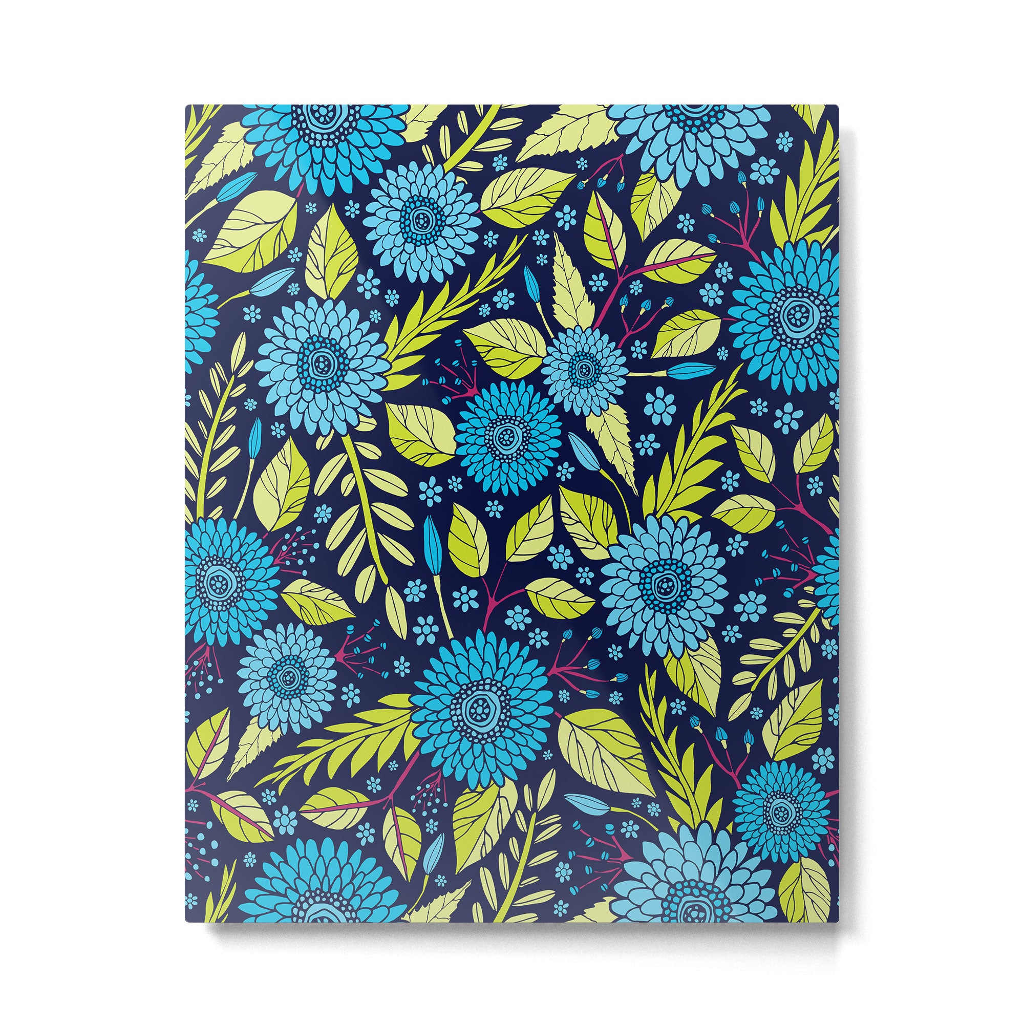 Turquoise Blue, Lime Green, Magenta & Navy Floral Pattern Metal Print Gallery Image 4