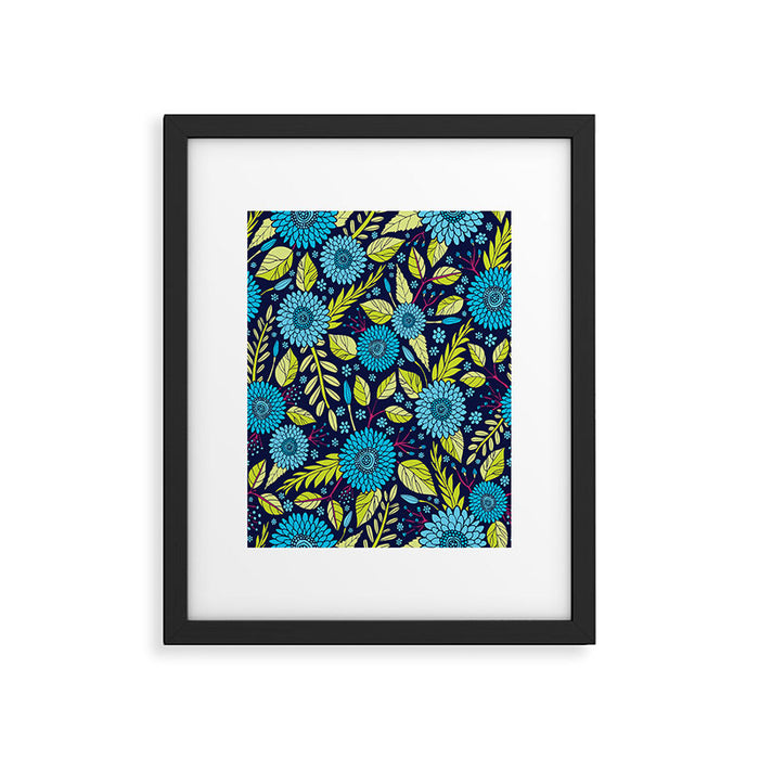 Turquoise Blue, Lime Green, Magenta & Navy Floral Pattern Framed Art Print Gallery Image 1