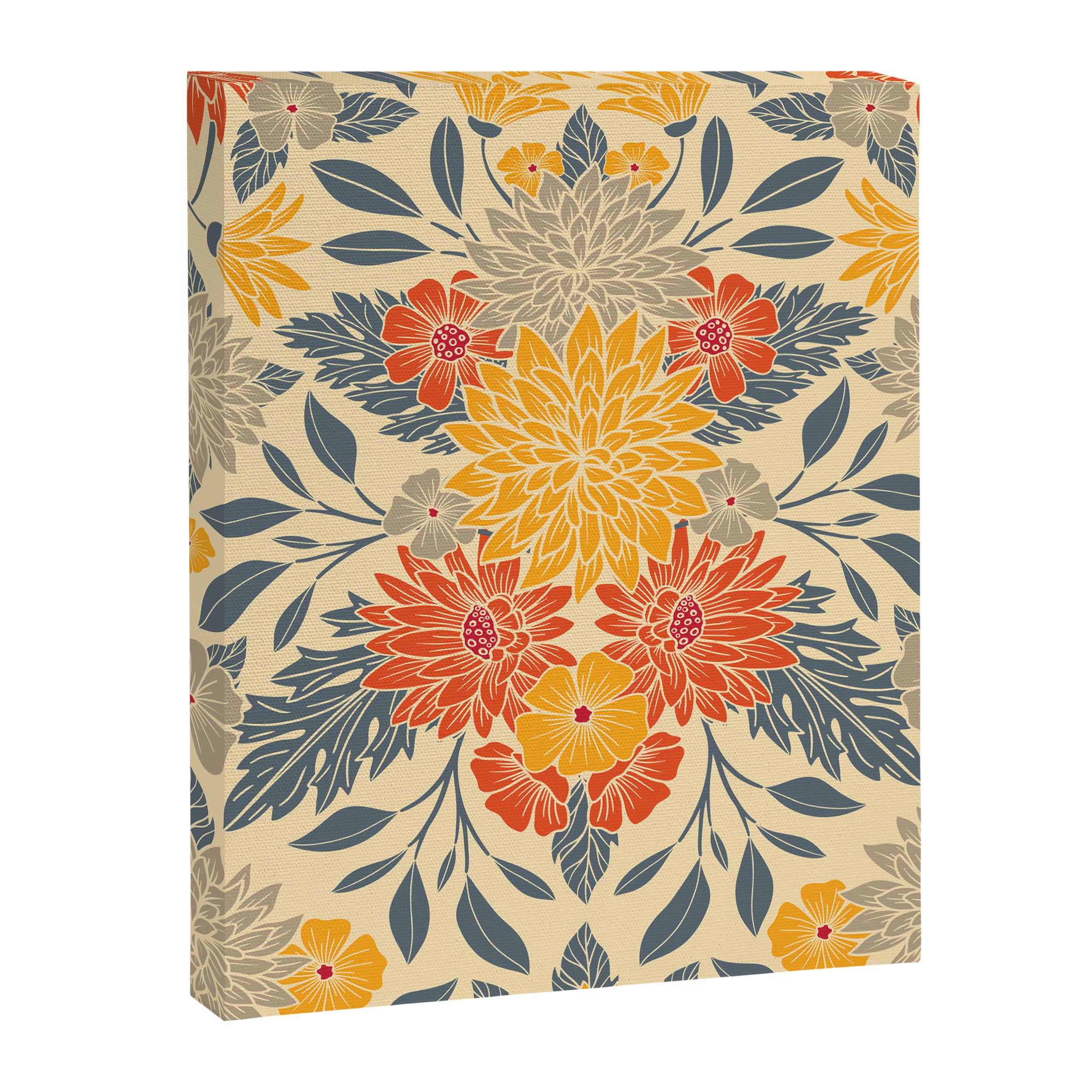 Warm Yellow, Orange & Blue Floral Canvas Print Gallery Image 8