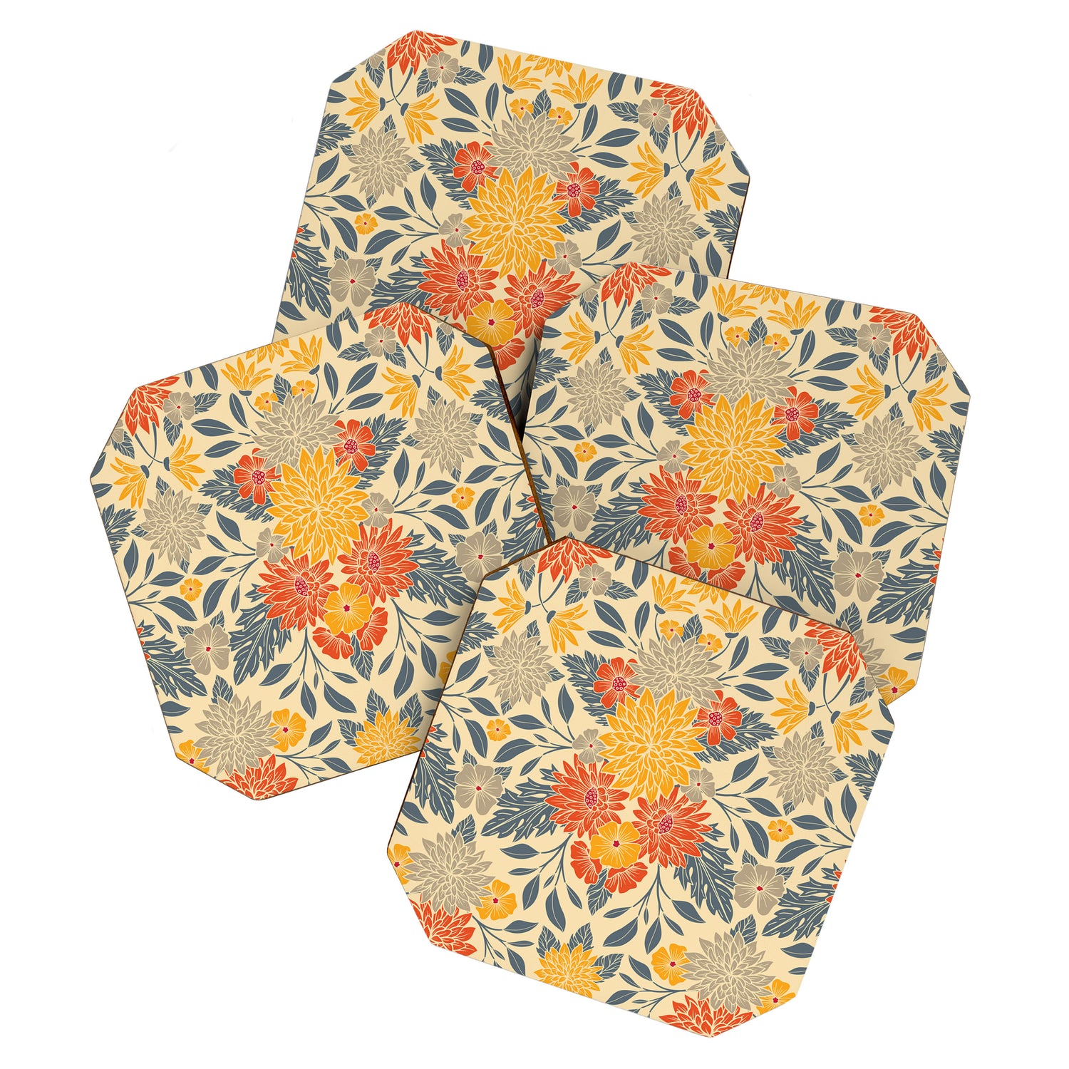 Warm Yellow, Orange & Blue Floral Coaster Gallery Image 1
