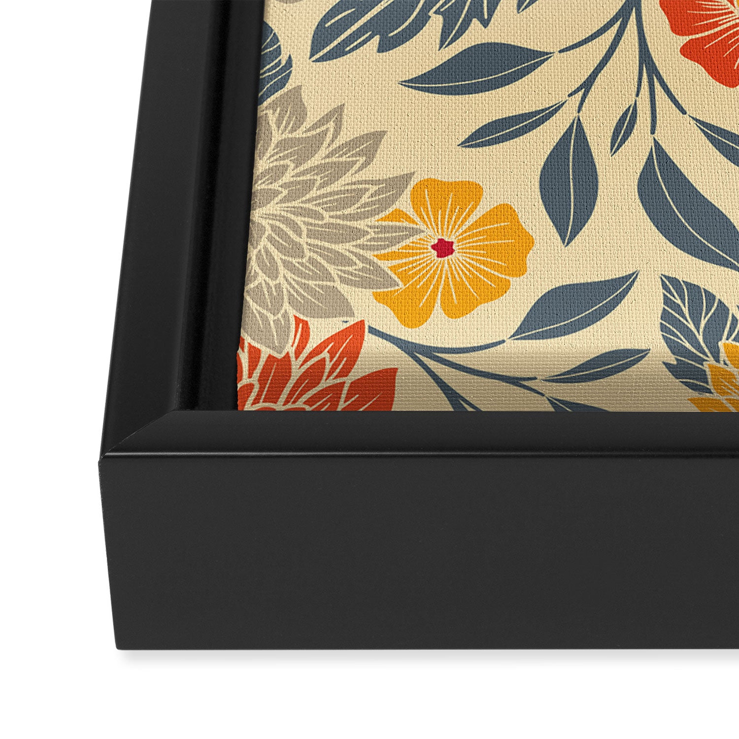 Warm Yellow, Orange & Blue Floral Framed Canvas Print Gallery Image 3