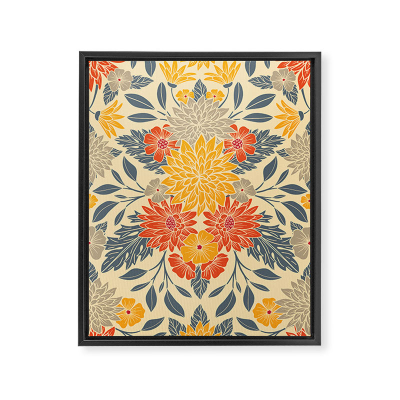 Warm Yellow, Orange & Blue Floral Framed Canvas Print Gallery Image 8
