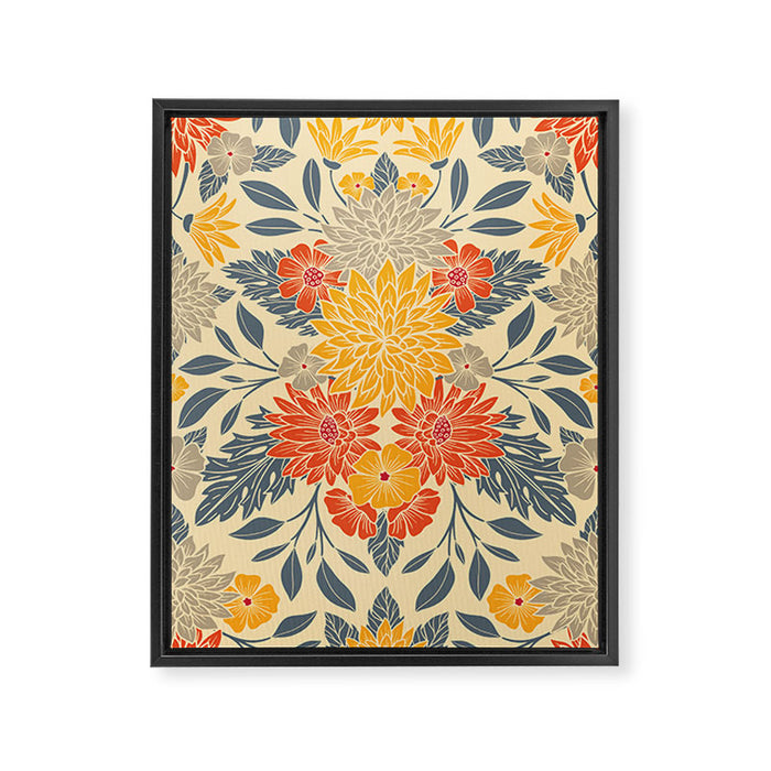 Warm Yellow, Orange & Blue Floral Framed Canvas Print Gallery Image 1