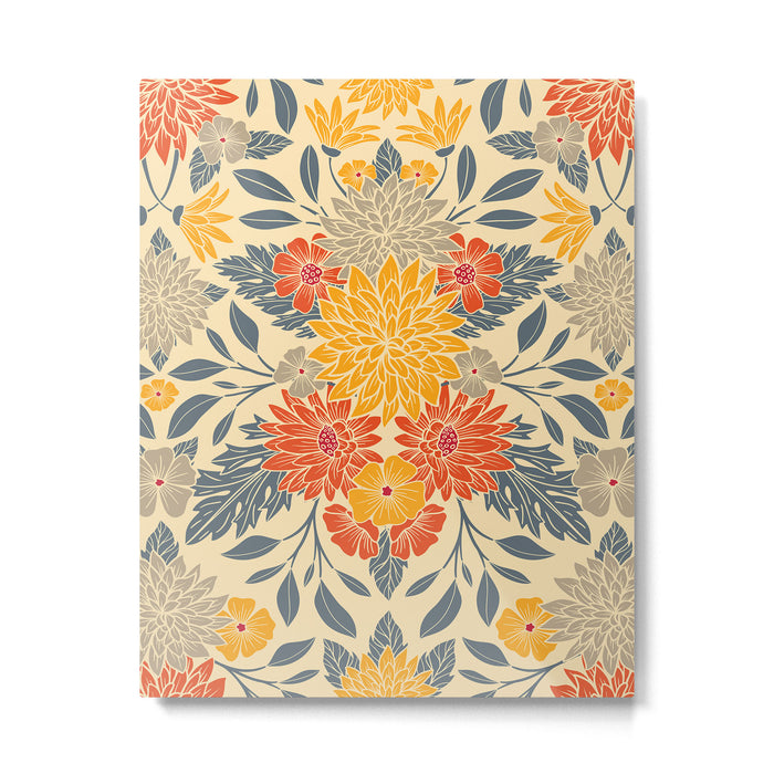 Warm Yellow, Orange & Blue Floral Metal Print Gallery Image 1