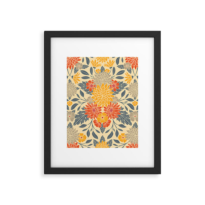 Warm Yellow, Orange & Blue Floral Framed Art Print Gallery Image 6