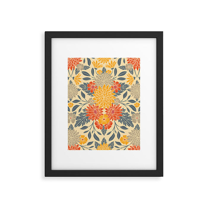 Warm Yellow, Orange & Blue Floral Framed Art Print Gallery Image 1