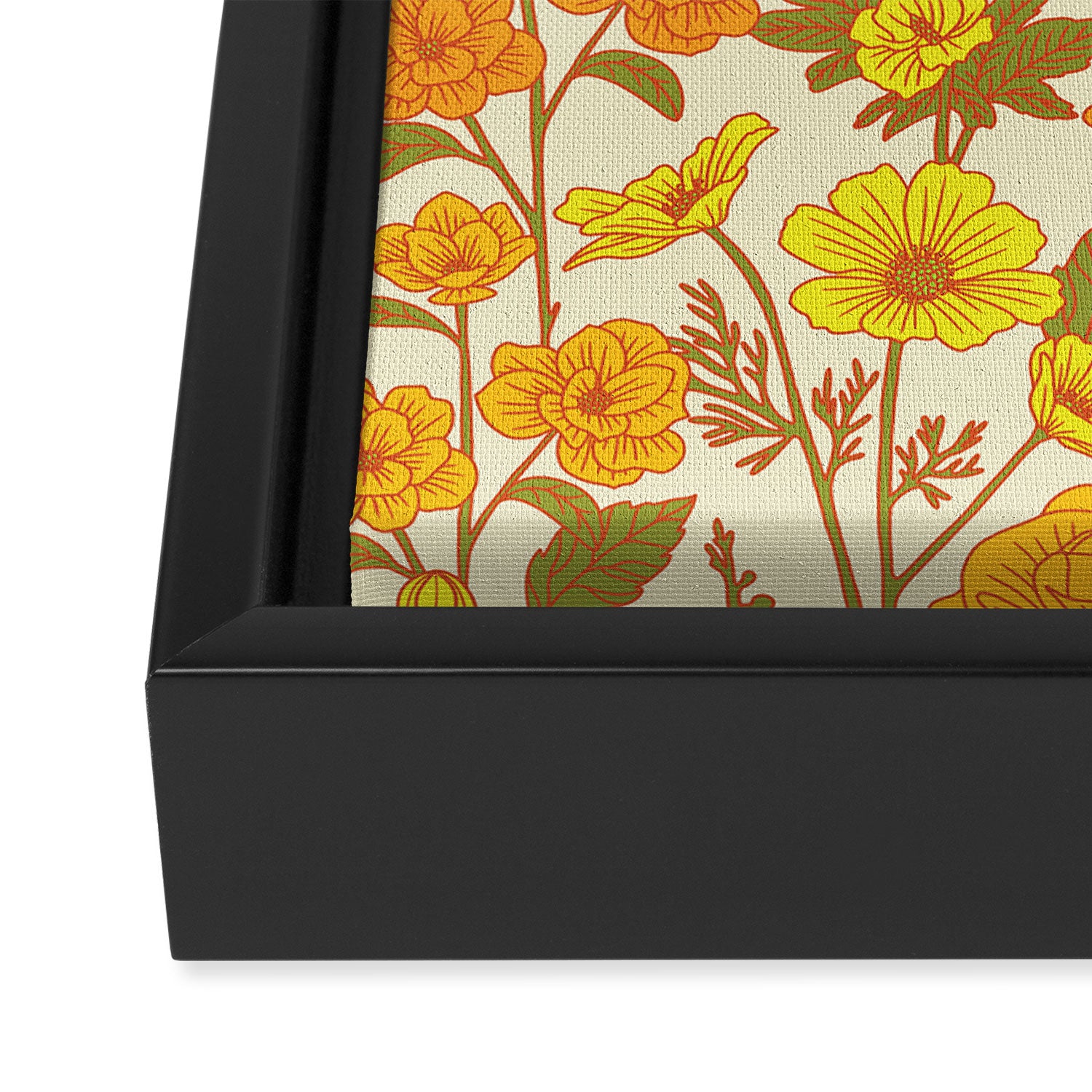 Yellow Vintage-Inspired 70s Floral Cottage Garden Framed Canvas Print Gallery Image 3