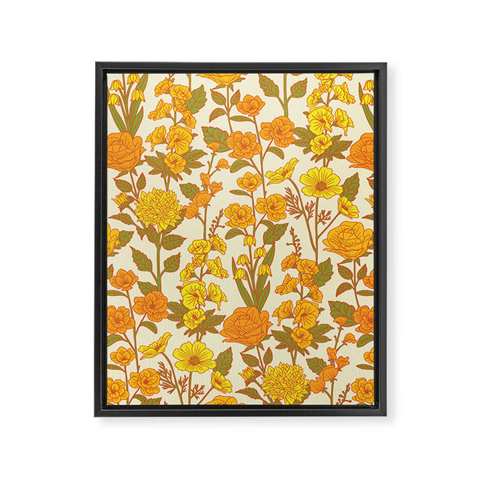 Yellow Vintage-Inspired 70s Floral Cottage Garden Framed Canvas Print Gallery Image 1