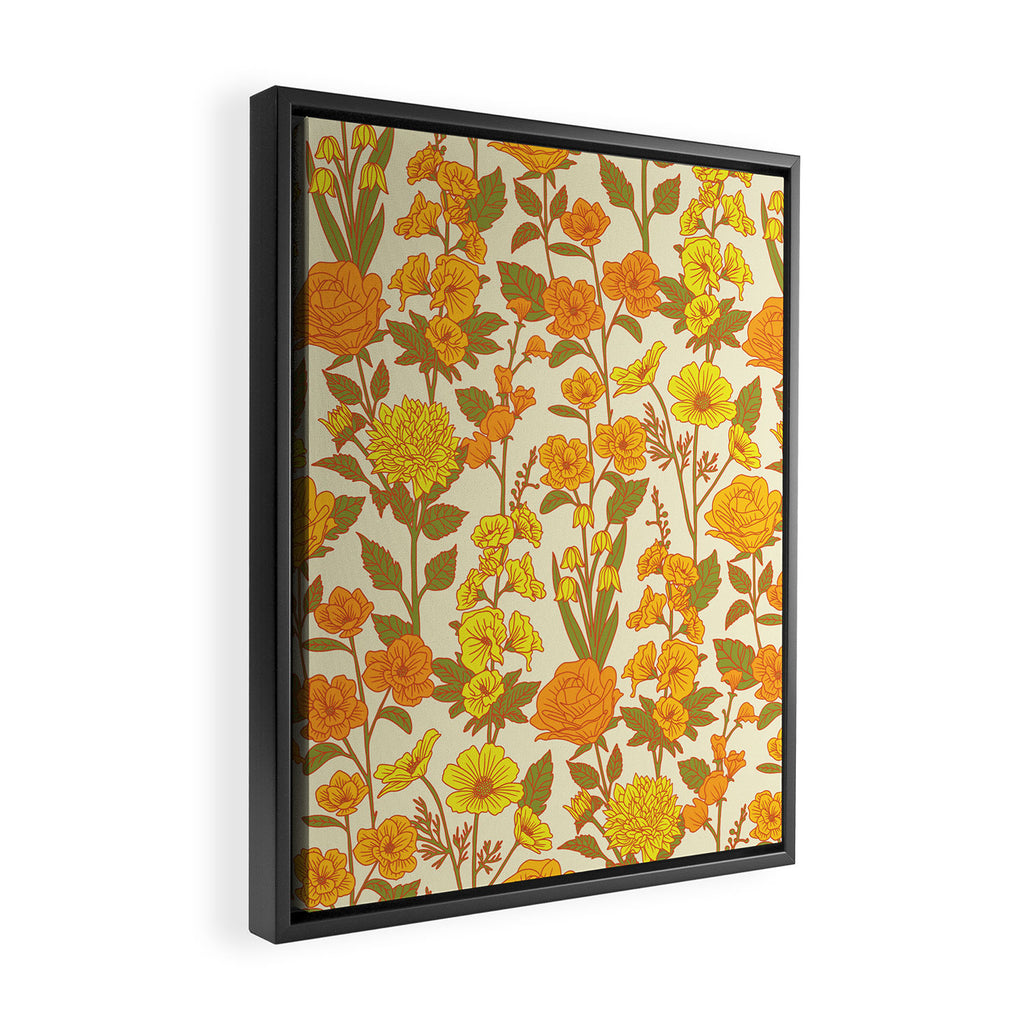 Yellow Vintage-Inspired 70s Floral Cottage Garden Framed Canvas Print Gallery Image 2