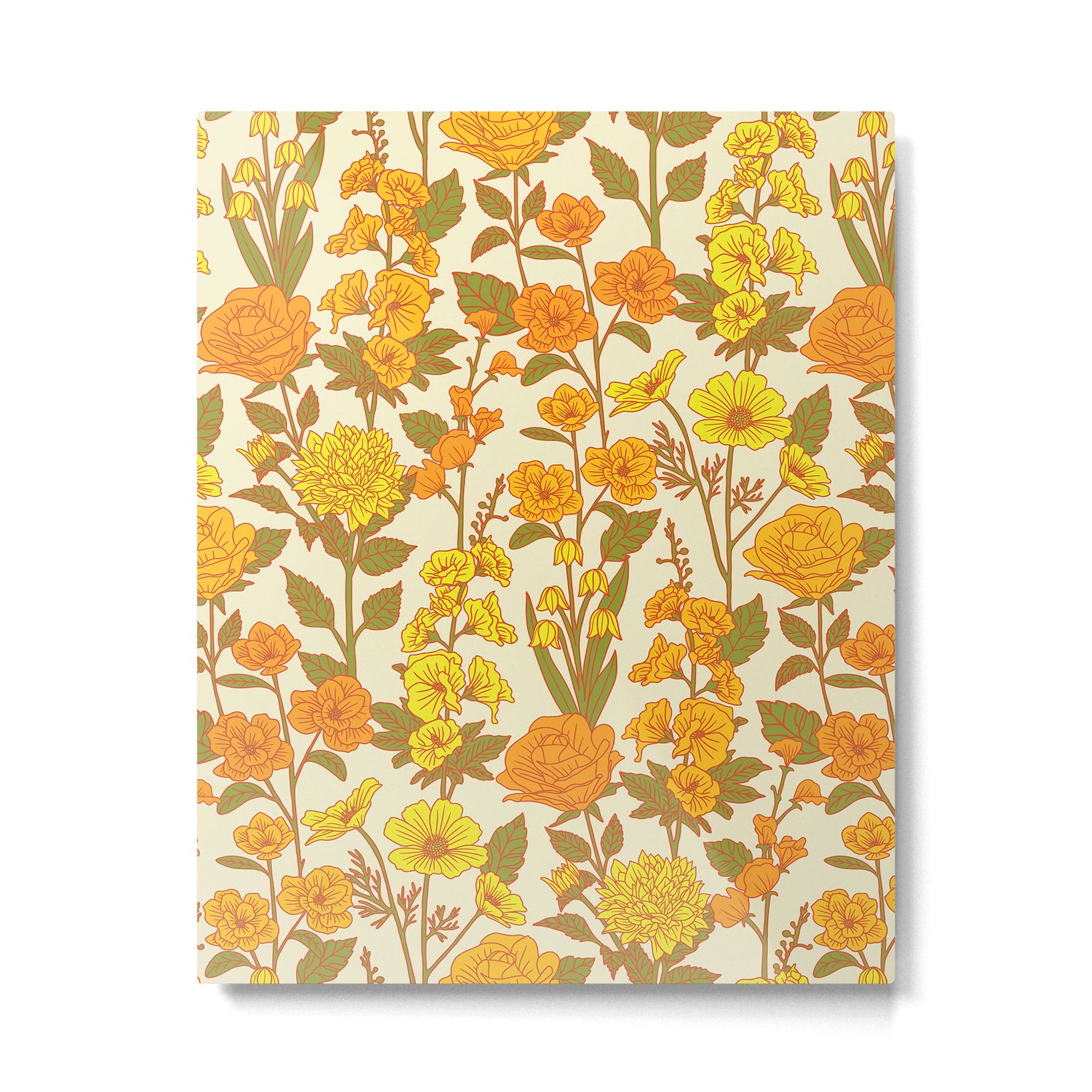 Yellow Vintage-Inspired 70s Floral Cottage Garden Metal Print Gallery Image 6