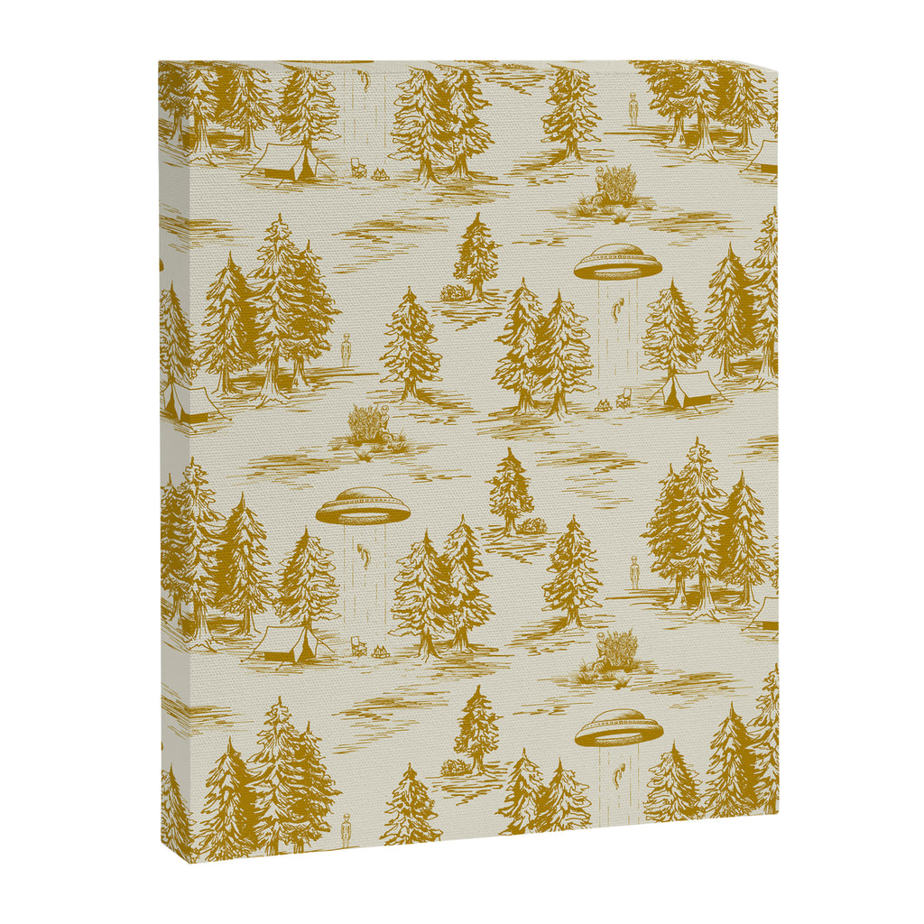 Yellow/Gold Alien Abduction Toile De Jouy Pattern Canvas Print Gallery Image 8
