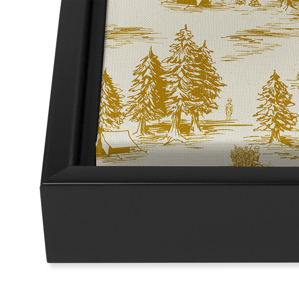 Yellow/Gold Alien Abduction Toile De Jouy Pattern Framed Canvas Print Gallery Image 3