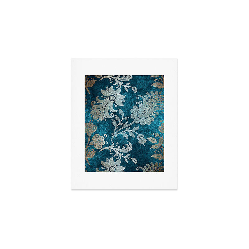 Aqua Teal Vintage Floral Damask Pattern Art Print Gallery Image 1