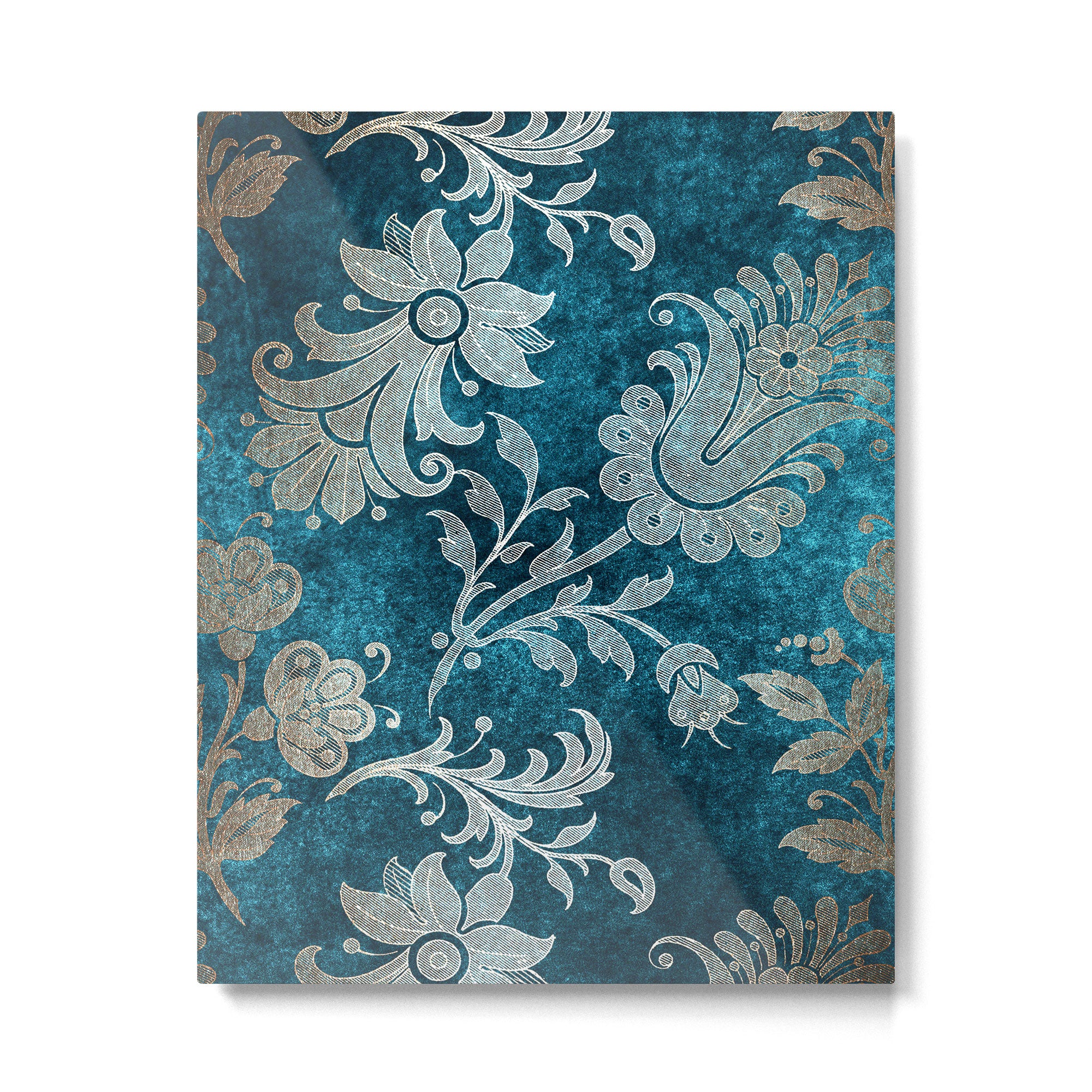 Aqua Teal Vintage Floral Damask Pattern Metal Print Gallery Image 6