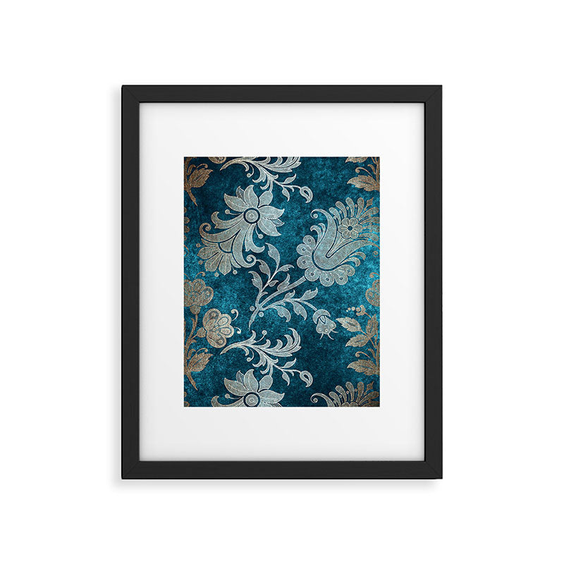 Aqua Teal Vintage Floral Damask Pattern Framed Art Print Gallery Image 6