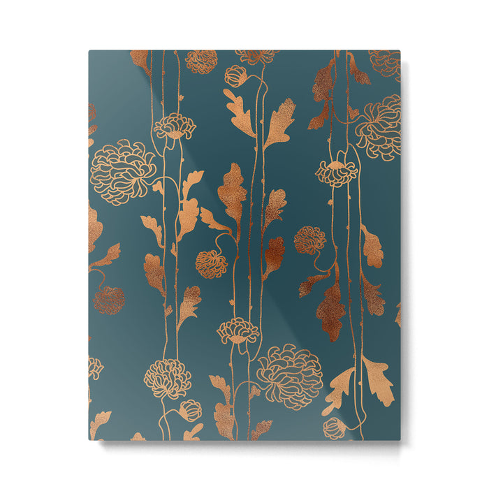 Art Deco Copper Flowers  Metal Print Gallery Image 1
