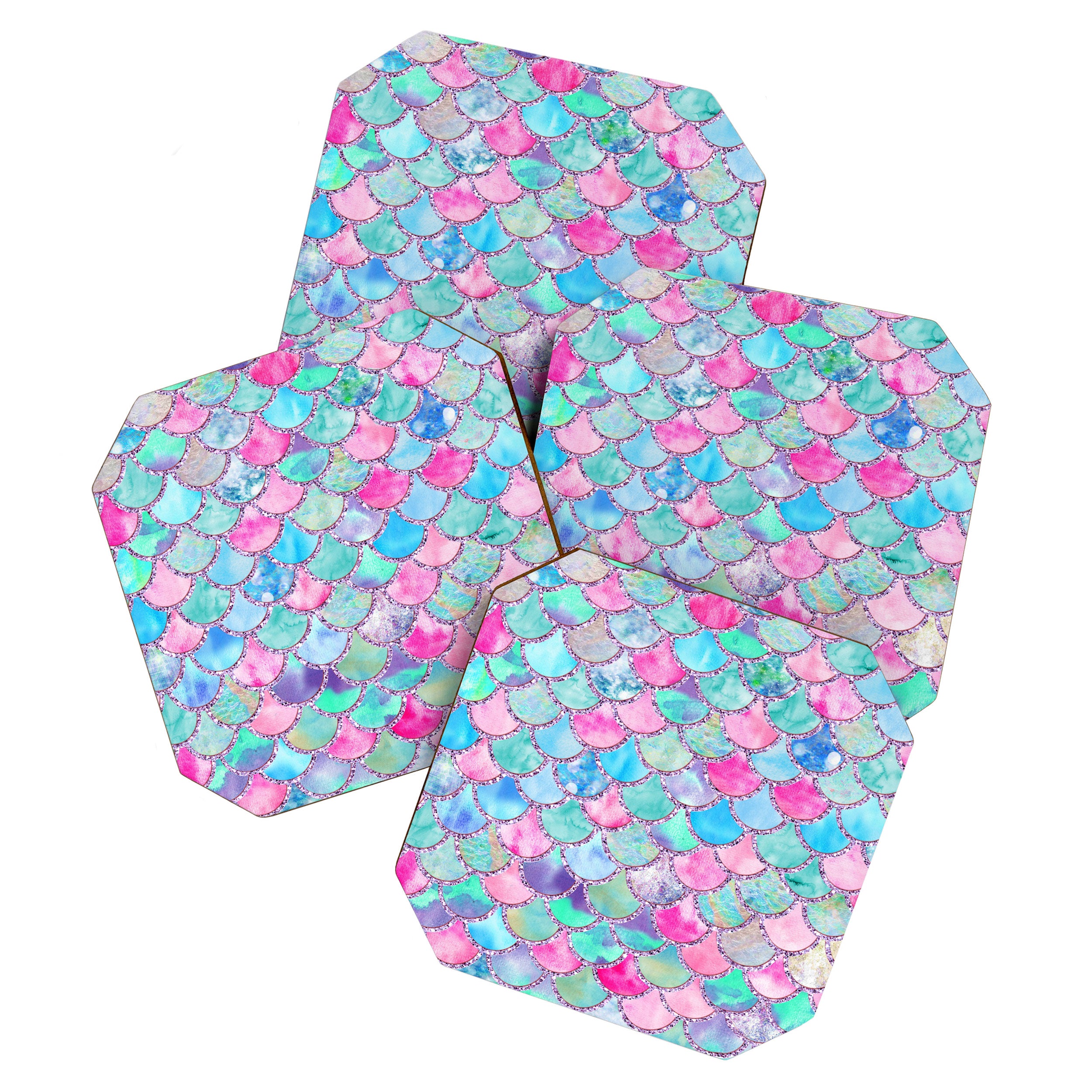 Colorful Pink and Blue Watercolor Trendy Glitter Mermaid Scales  Coaster Gallery Image 1