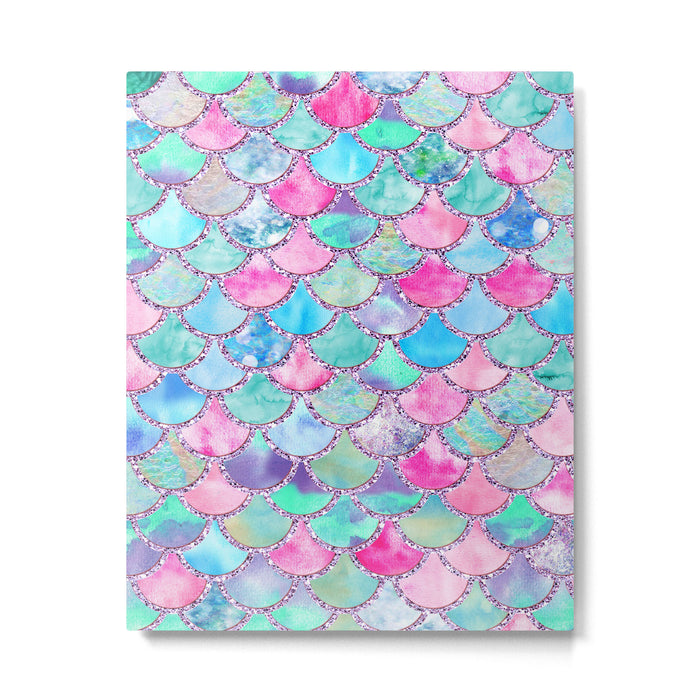 Colorful Pink and Blue Watercolor Trendy Glitter Mermaid Scales  Metal Print Gallery Image 1