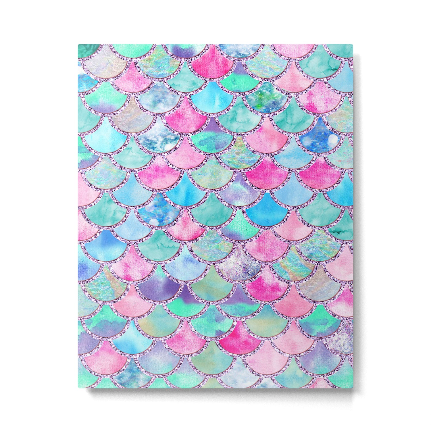 Colorful Pink and Blue Watercolor Trendy Glitter Mermaid Scales  Metal Print Gallery Image 6