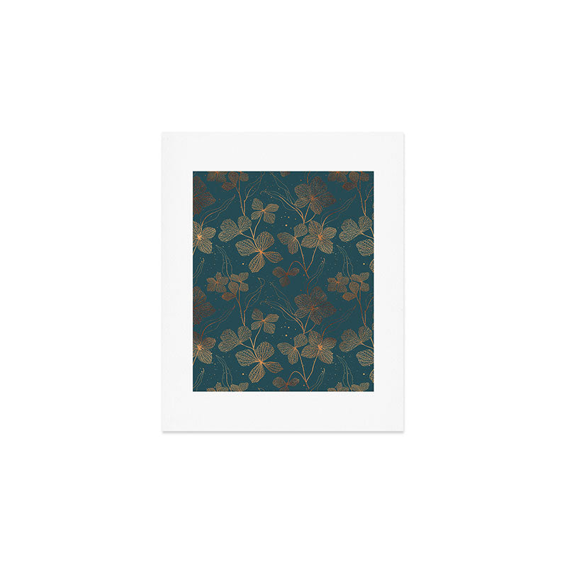 Copper Art Deco Flowers on Emerald  Art Print Gallery Image 1