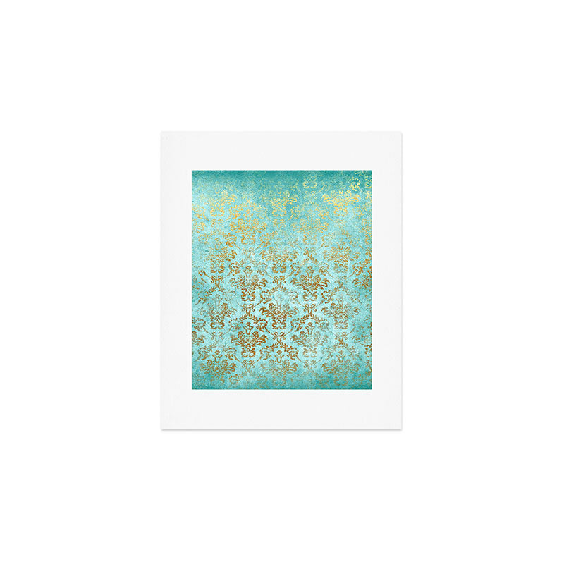 Mermaid Gold Aqua Seafoam Damask Art Print Gallery Image 1