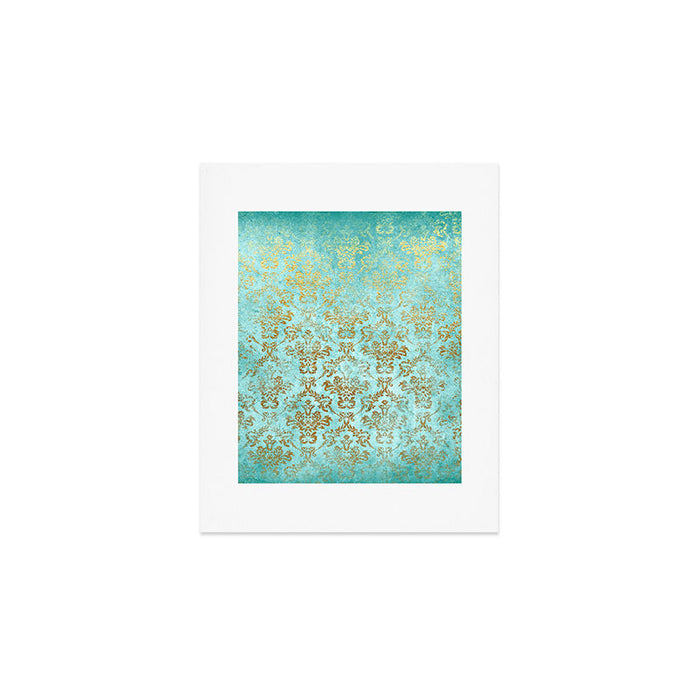 Mermaid Gold Aqua Seafoam Damask Art Print Gallery Image 1