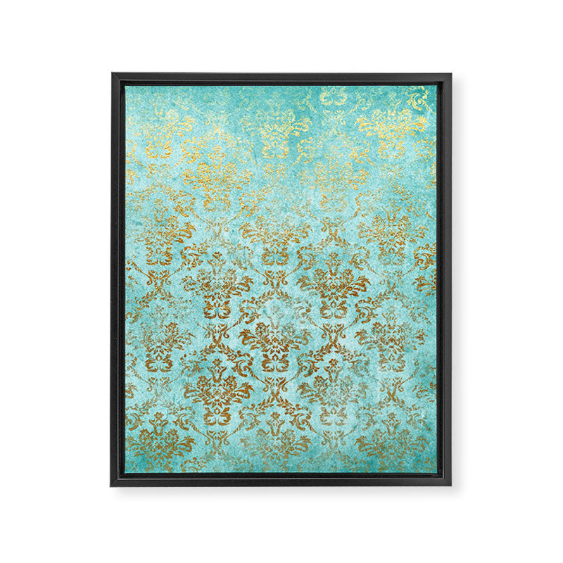Mermaid Gold Aqua Seafoam Damask Framed Canvas Print Gallery Image 8