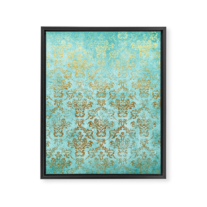 Mermaid Gold Aqua Seafoam Damask Framed Canvas Print Gallery Image 1