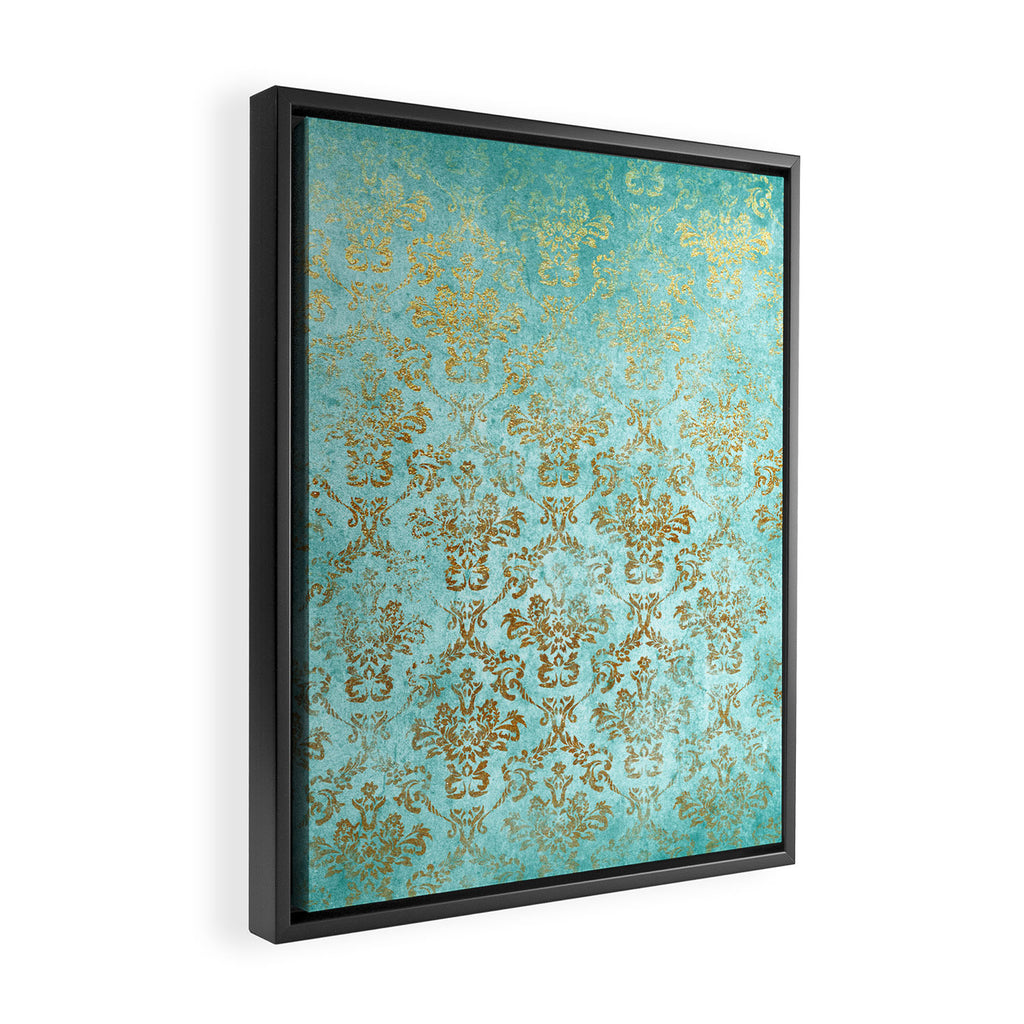 Mermaid Gold Aqua Seafoam Damask Framed Canvas Print Gallery Image 2