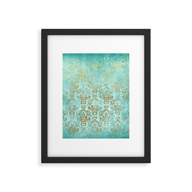 Mermaid Gold Aqua Seafoam Damask Framed Art Print Gallery Image 6